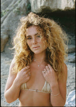 model wearing silver chocker necklace