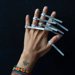 Model wearing plastic reusable ring sizer