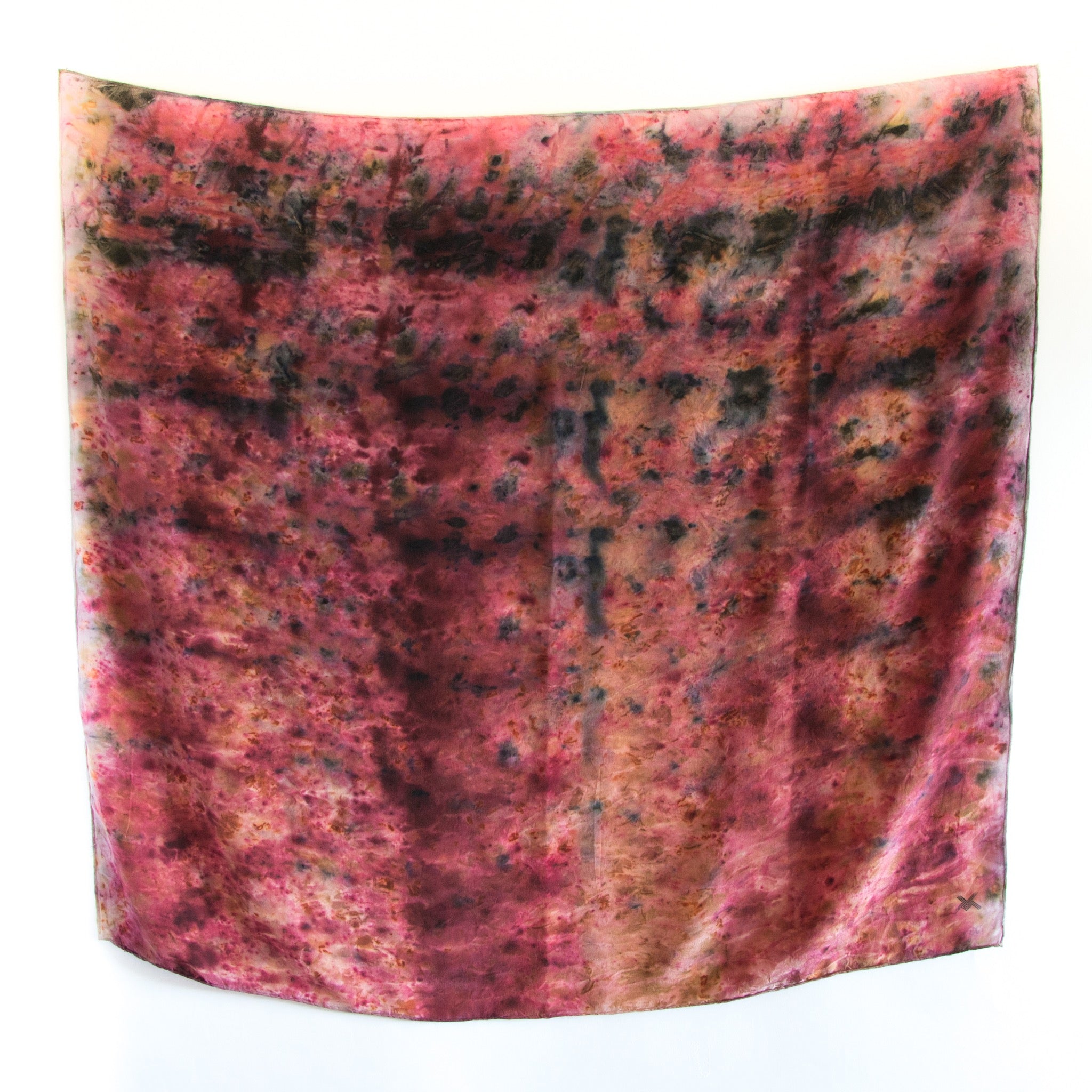 front view of open eco dyed silk scarf 