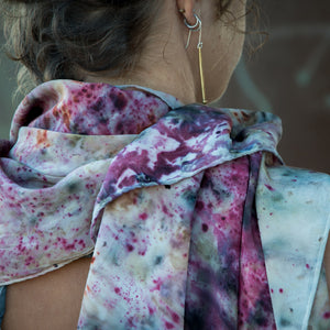 Model wearing eco dyed silk scarf 